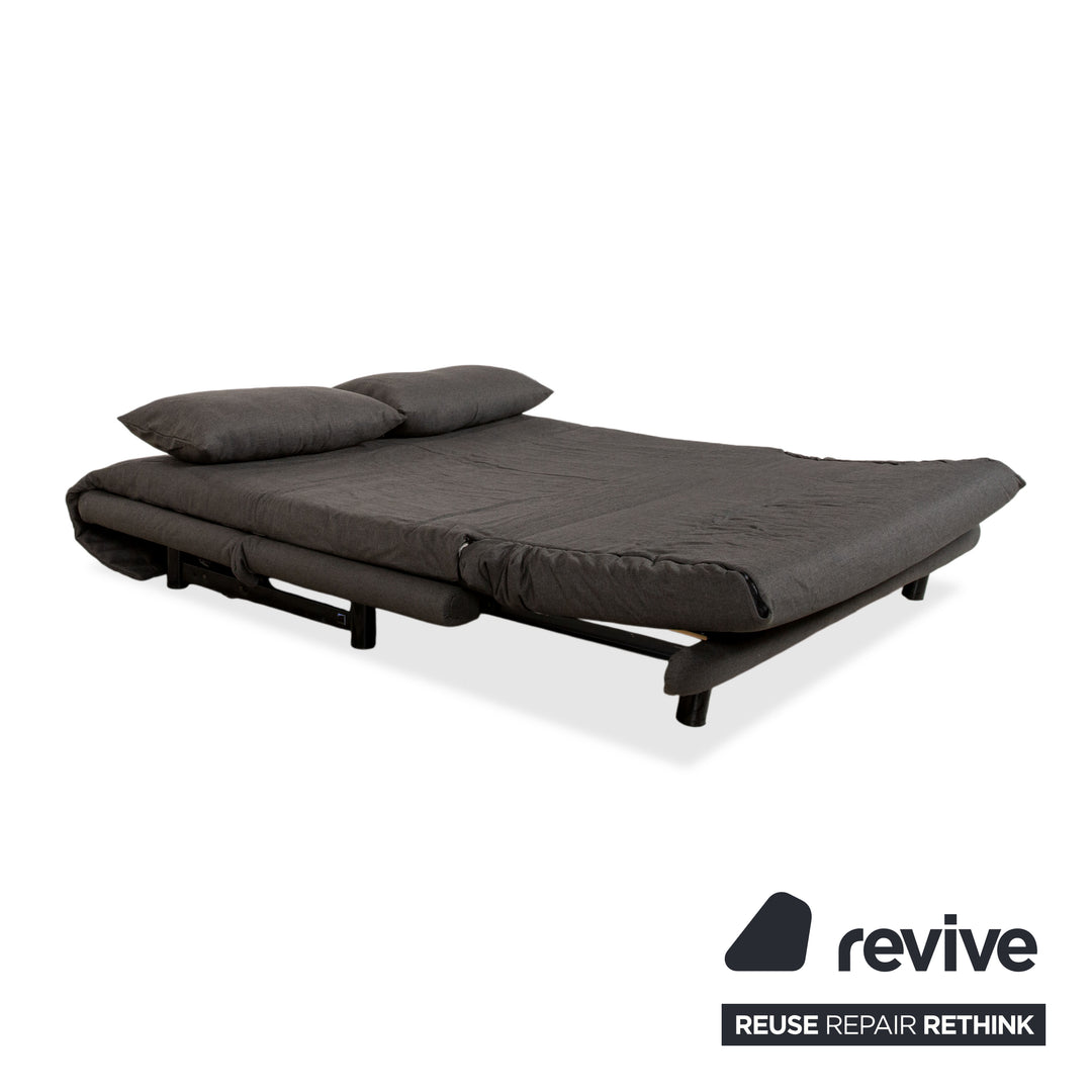 Ligne Roset Multy Stoff Dreisitzer Grau Gestell Schwarz manuelle Schlaffunktion Sofa Couch Neubezug (LINEN 532)