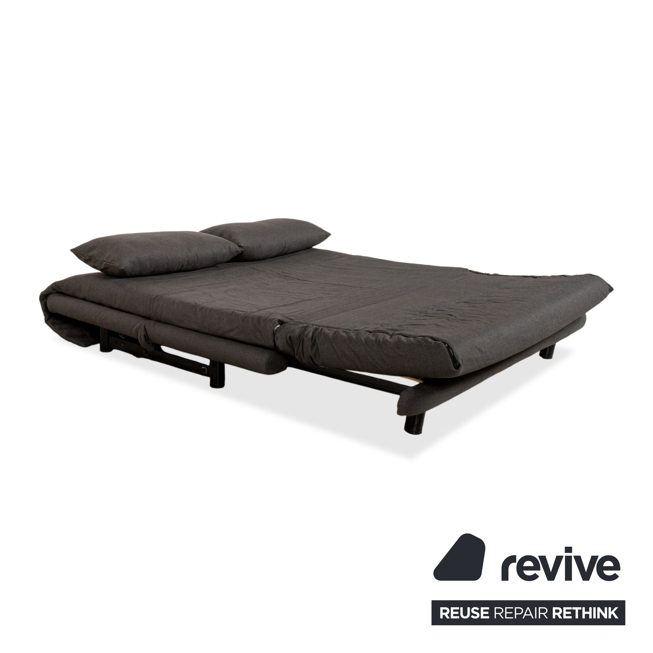 Ligne Roset Multy Tissu canapé trois places gris, piètement noir, fonction couchage manuelle, nouvelle housse (LINEN 532)