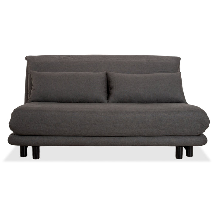 Ligne Roset Multy Stoff Dreisitzer Grau Gestell Schwarz manuelle Schlaffunktion Sofa Couch Neubezug (LINEN 532)
