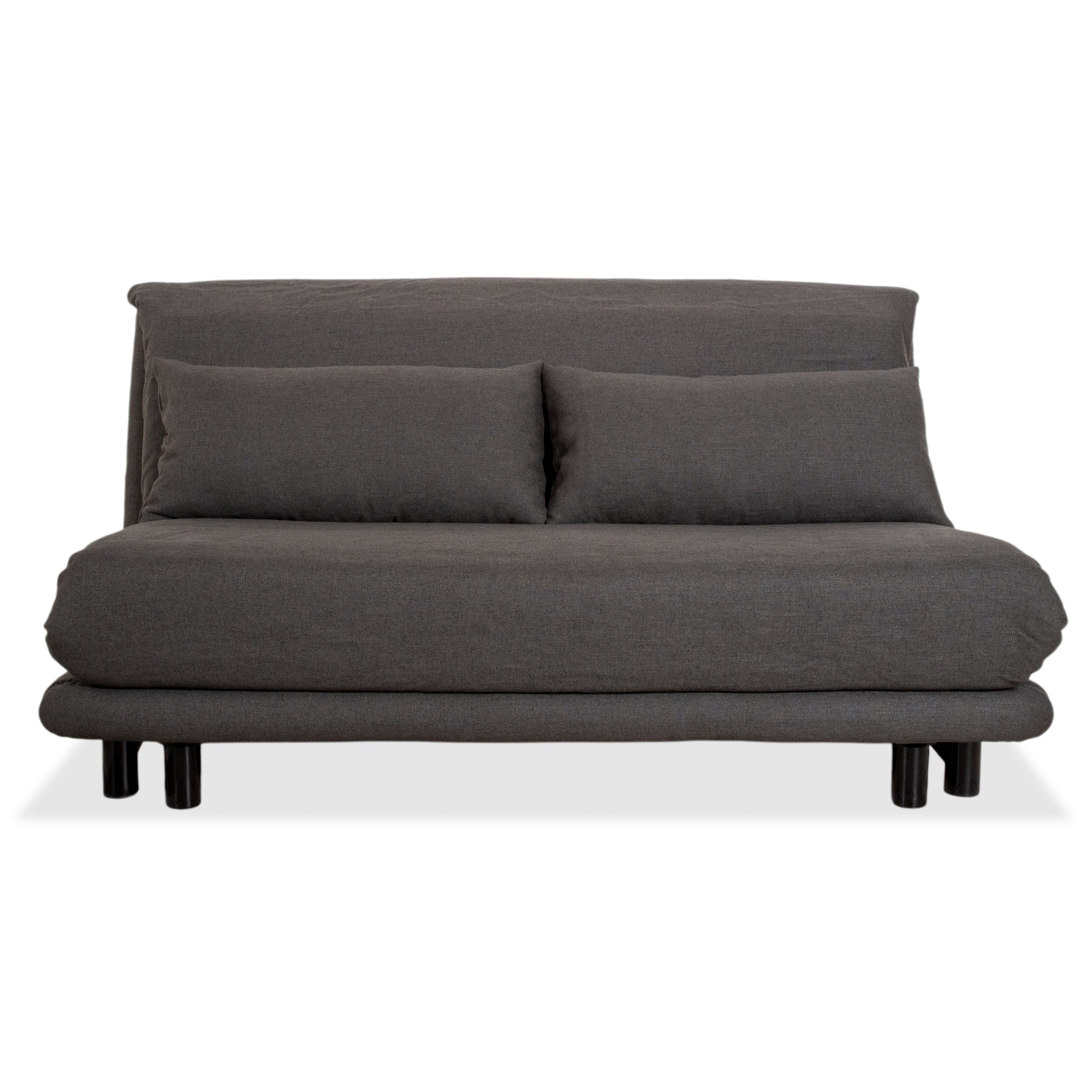 Ligne Roset Multy Tissu canapé trois places gris, piètement noir, fonction couchage manuelle, nouvelle housse (LINEN 532)