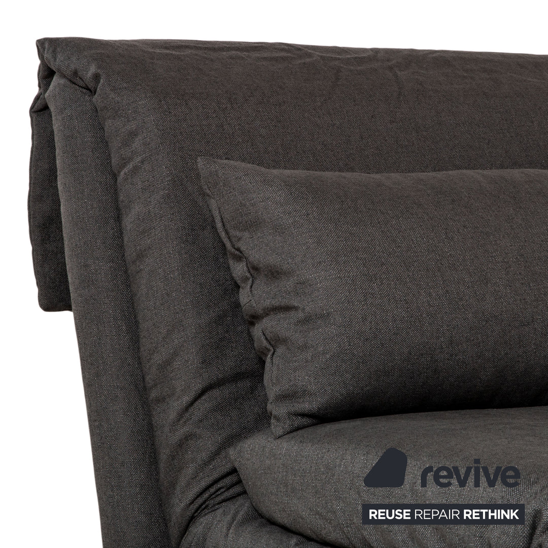 Ligne Roset Multy Stoff Dreisitzer Grau Gestell Schwarz manuelle Schlaffunktion Sofa Couch Neubezug (LINEN 532)