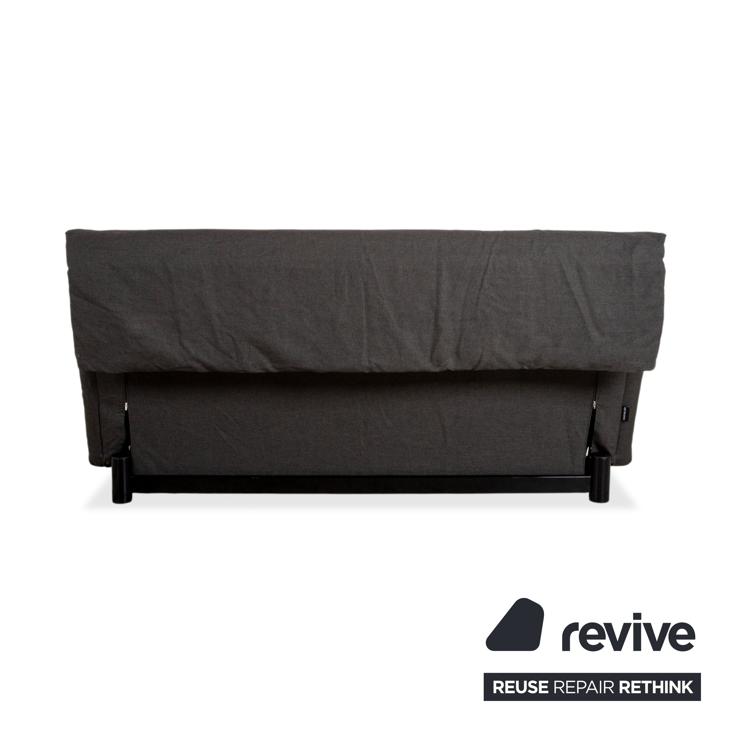 Ligne Roset Multy Tissu canapé trois places gris, piètement noir, fonction couchage manuelle, nouvelle housse (LINEN 532)