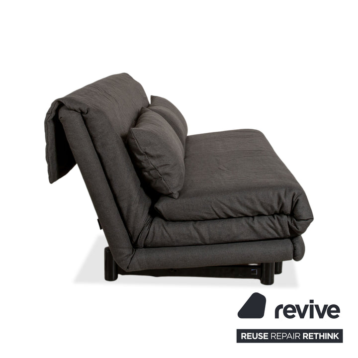 Ligne Roset Multy Stoff Dreisitzer Grau Gestell Schwarz manuelle Schlaffunktion Sofa Couch Neubezug (LINEN 532)
