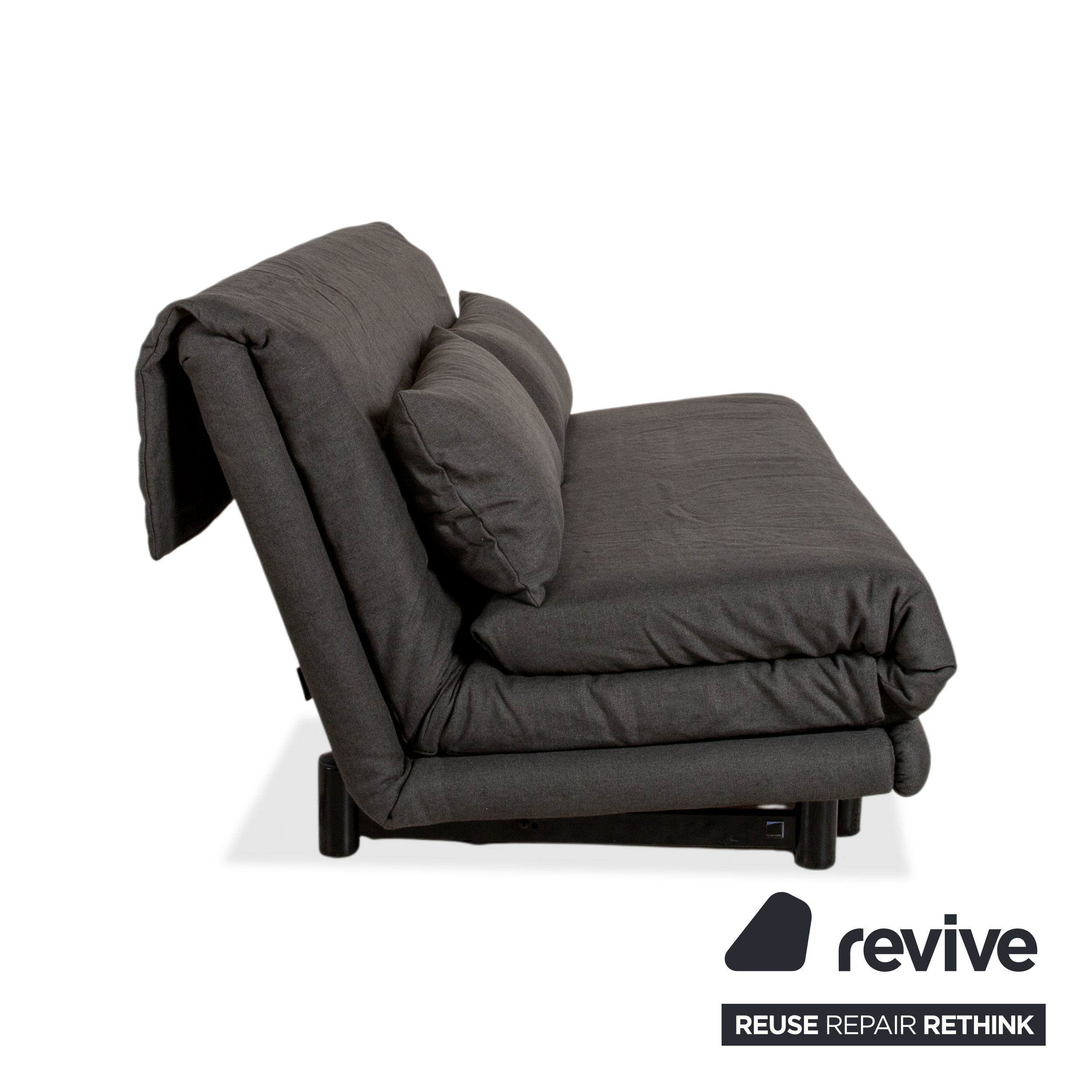 Ligne Roset Multy Tissu canapé trois places gris, piètement noir, fonction couchage manuelle, nouvelle housse (LINEN 532)