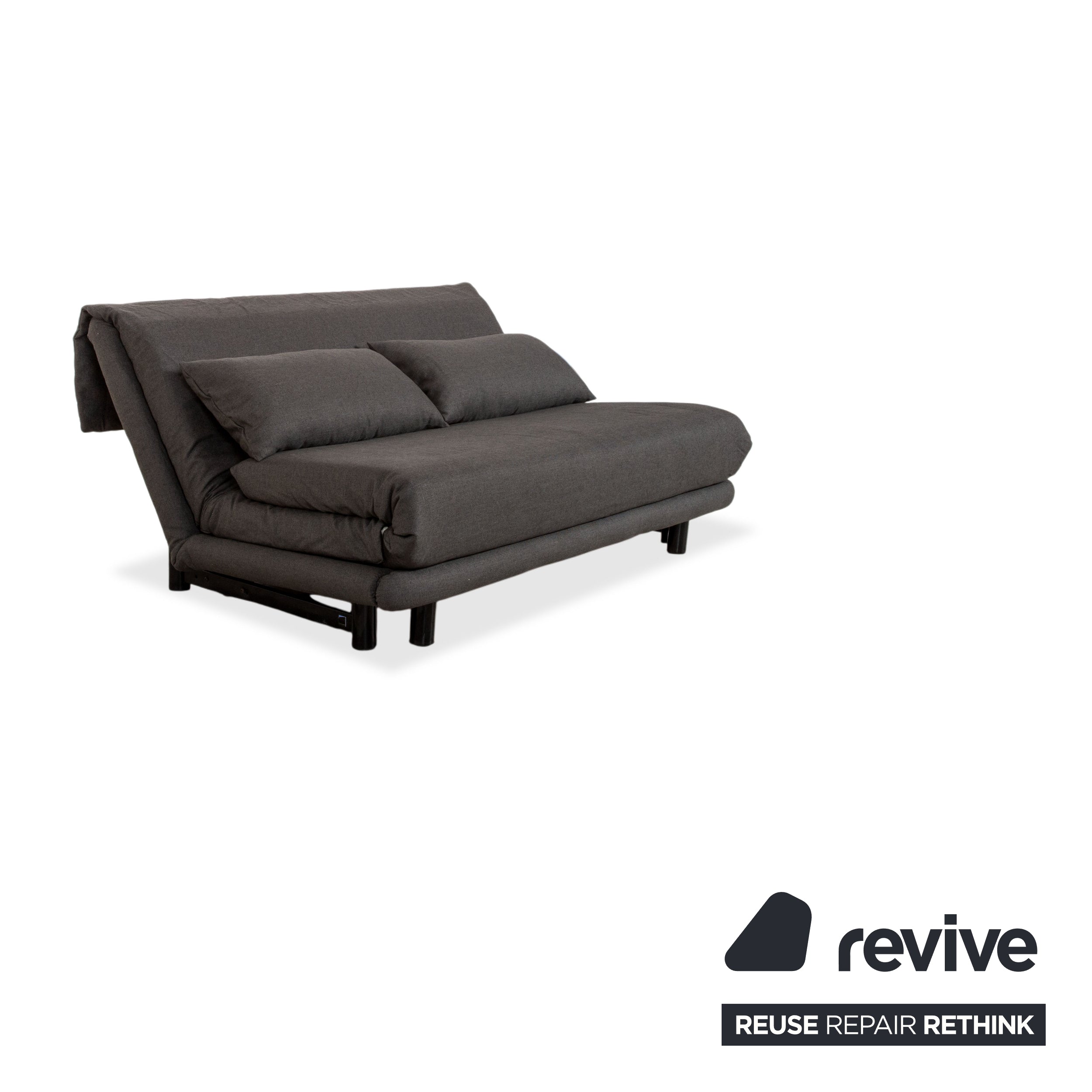 Ligne Roset Multy Tissu canapé trois places gris, piètement noir, fonction couchage manuelle, nouvelle housse (LINEN 532)