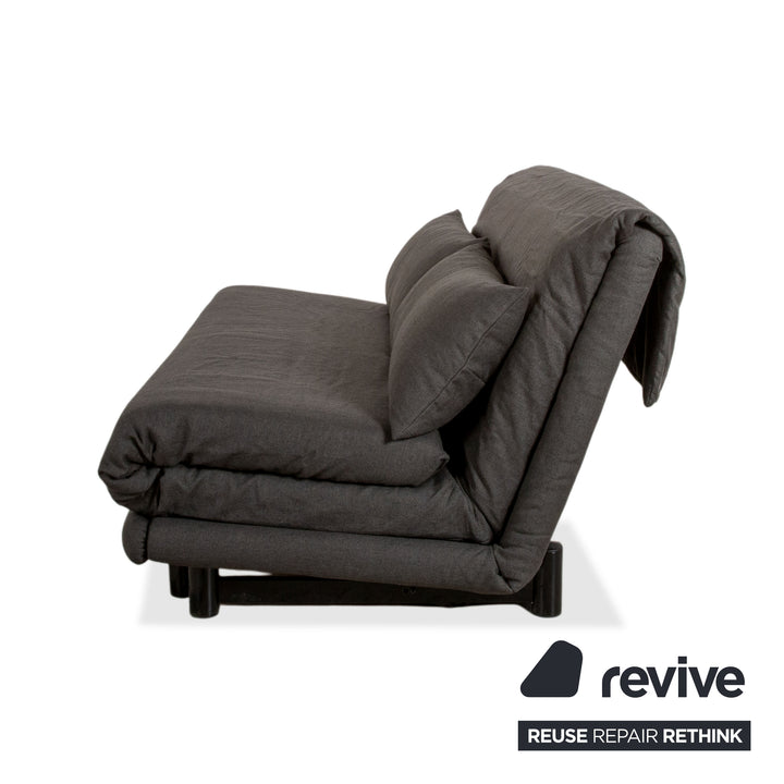 Ligne Roset Multy Stoff Dreisitzer Grau Gestell Schwarz manuelle Schlaffunktion Sofa Couch Neubezug (LINEN 532)