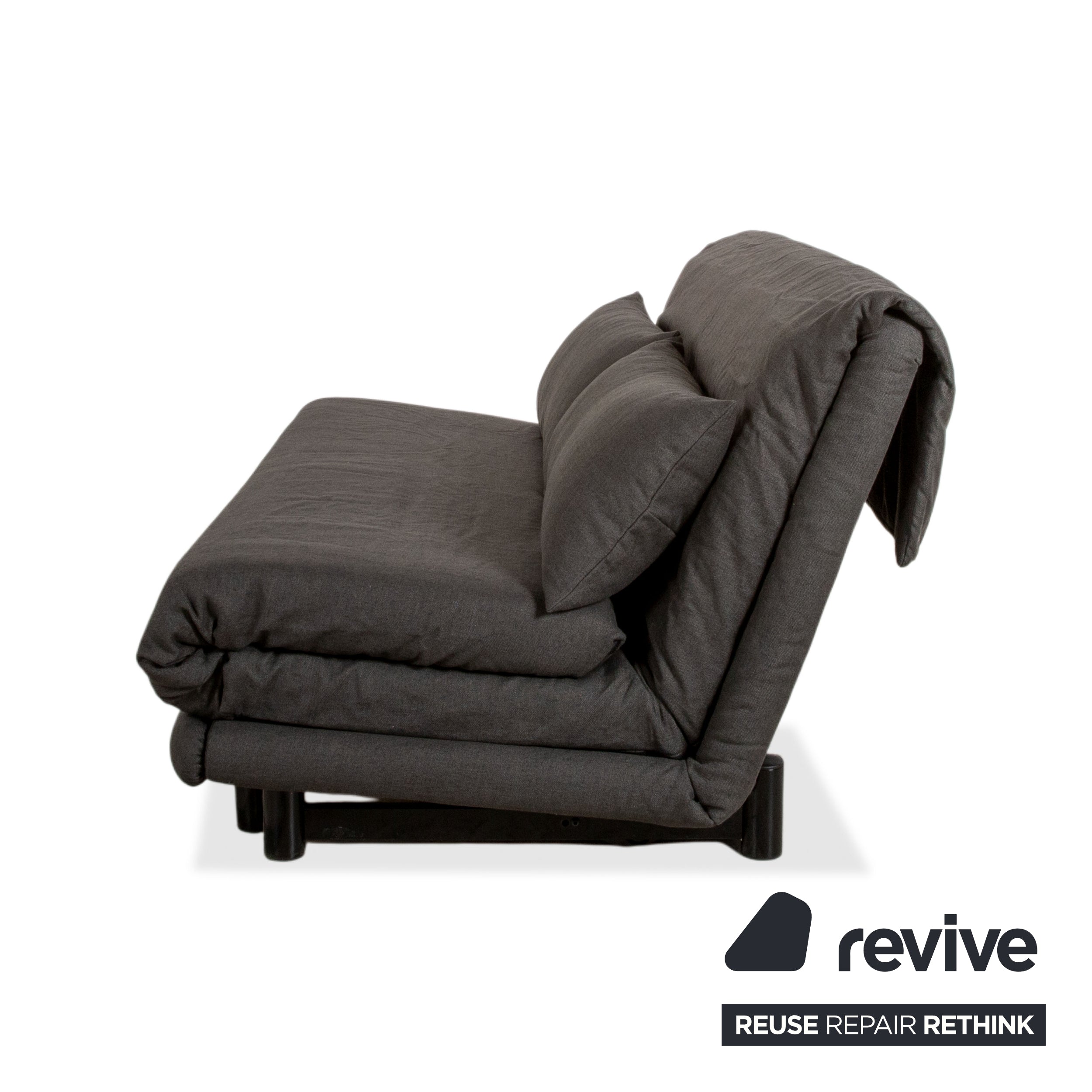 Ligne Roset Multy Tissu canapé trois places gris, piètement noir, fonction couchage manuelle, nouvelle housse (LINEN 532)