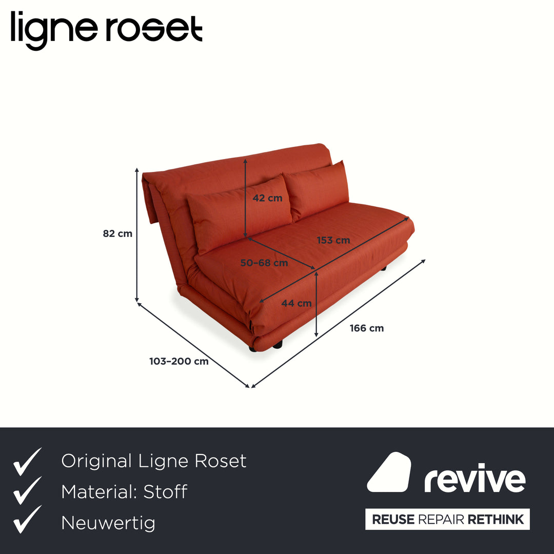 Ligne Roset Multy Stoff Dreisitzer Rot Orange manuelle Funktion Schlafsofa Gestell schwarz Neubezug