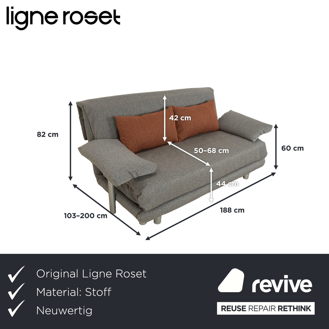 Ligne Roset Multy Stoff Dreisitzer Grau manuelle Schlaffunktion Sofa Couch Neubezug inkl. Armlehnen
