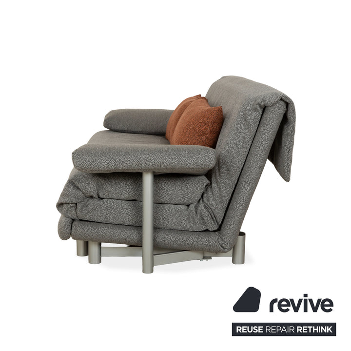 Ligne Roset Multy Stoff Dreisitzer Grau manuelle Schlaffunktion Sofa Couch Neubezug inkl. Armlehnen