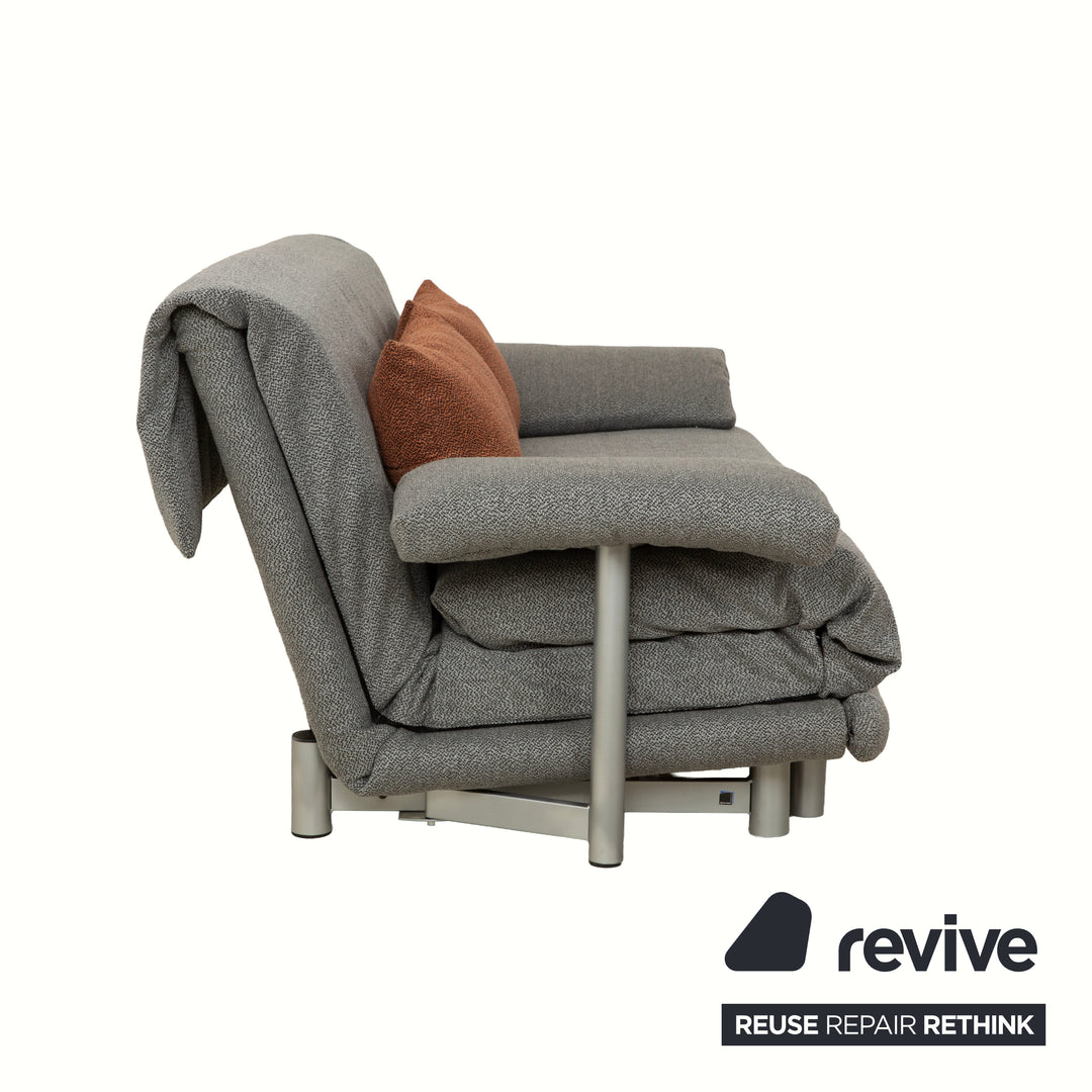 Ligne Roset Multy Stoff Dreisitzer Grau manuelle Schlaffunktion Sofa Couch Neubezug inkl. Armlehnen