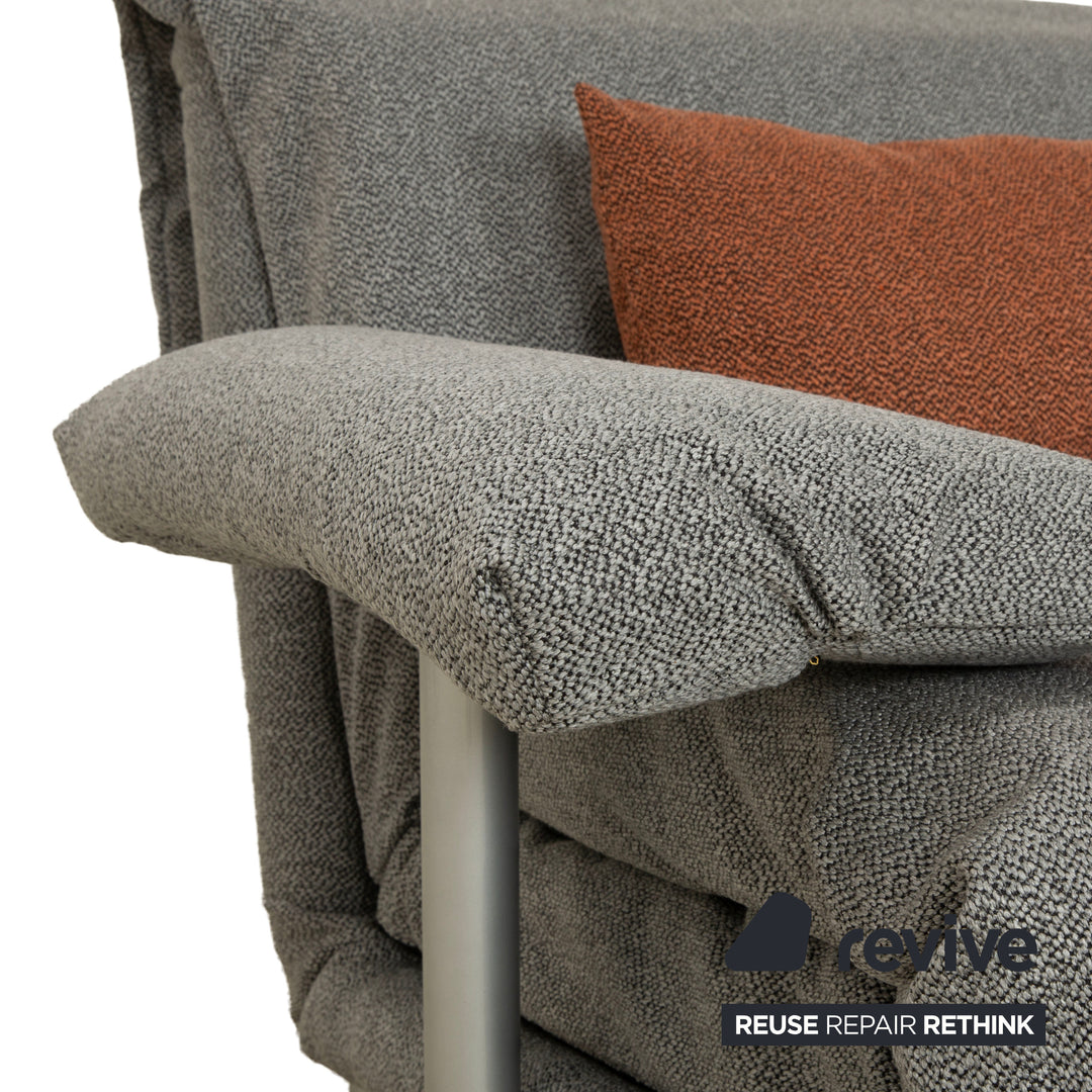 Ligne Roset Multy Stoff Dreisitzer Grau manuelle Schlaffunktion Sofa Couch Neubezug inkl. Armlehnen