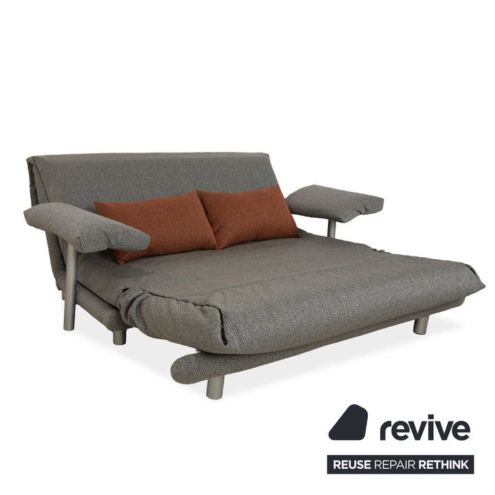 Ligne Roset Multy Stoff Dreisitzer Grau manuelle Schlaffunktion Sofa Couch Neubezug inkl. Armlehnen