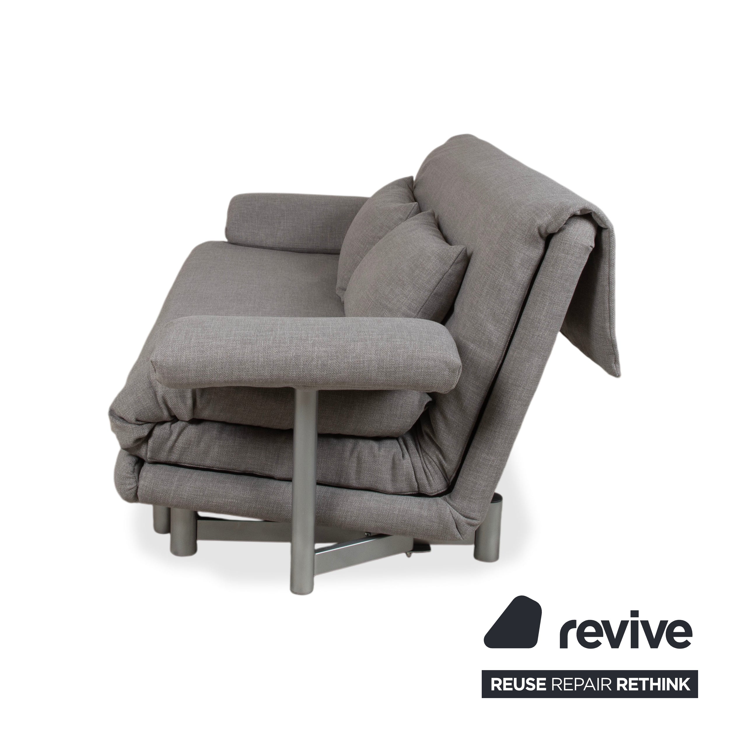 Ligne Roset Multy Stoff Dreisitzer Grau Sofa Couch manuelle Funktion Neubezug mit Armlehnen VIVO 601