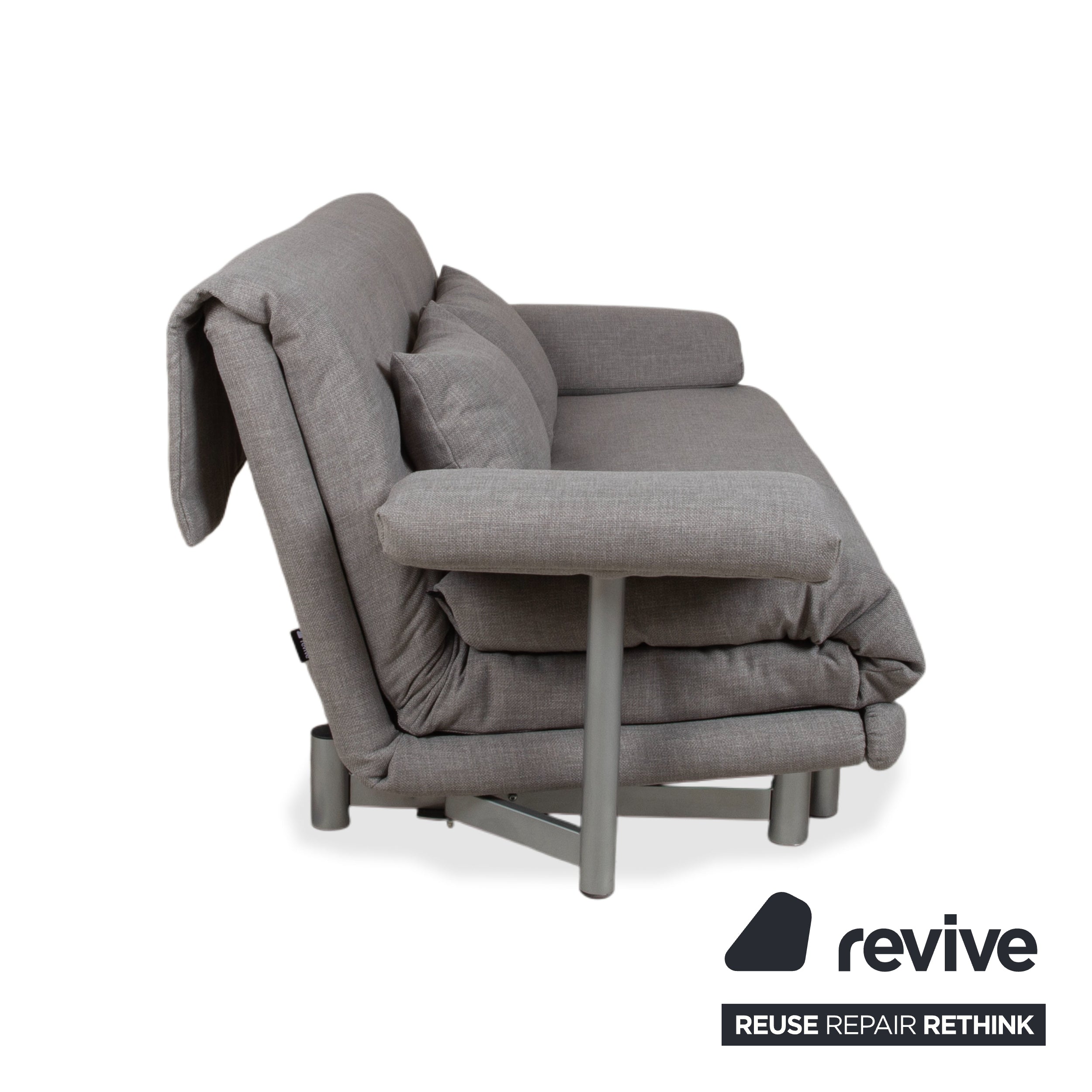 Ligne Roset Multy Stoff Dreisitzer Grau Sofa Couch manuelle Funktion Neubezug mit Armlehnen VIVO 601