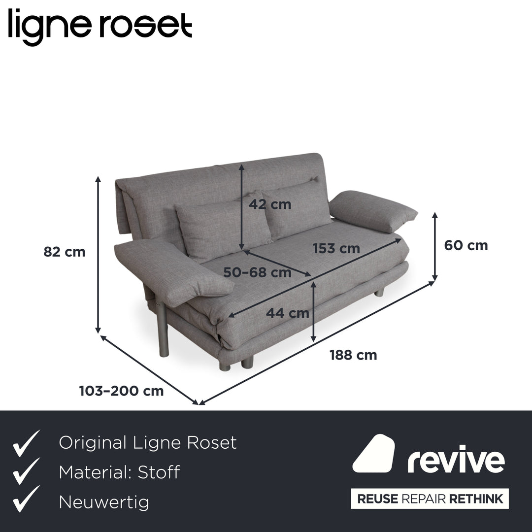 Ligne Roset Multy Stoff Dreisitzer Grau Sofa Couch manuelle Funktion Neubezug mit Armlehnen VIVO 601