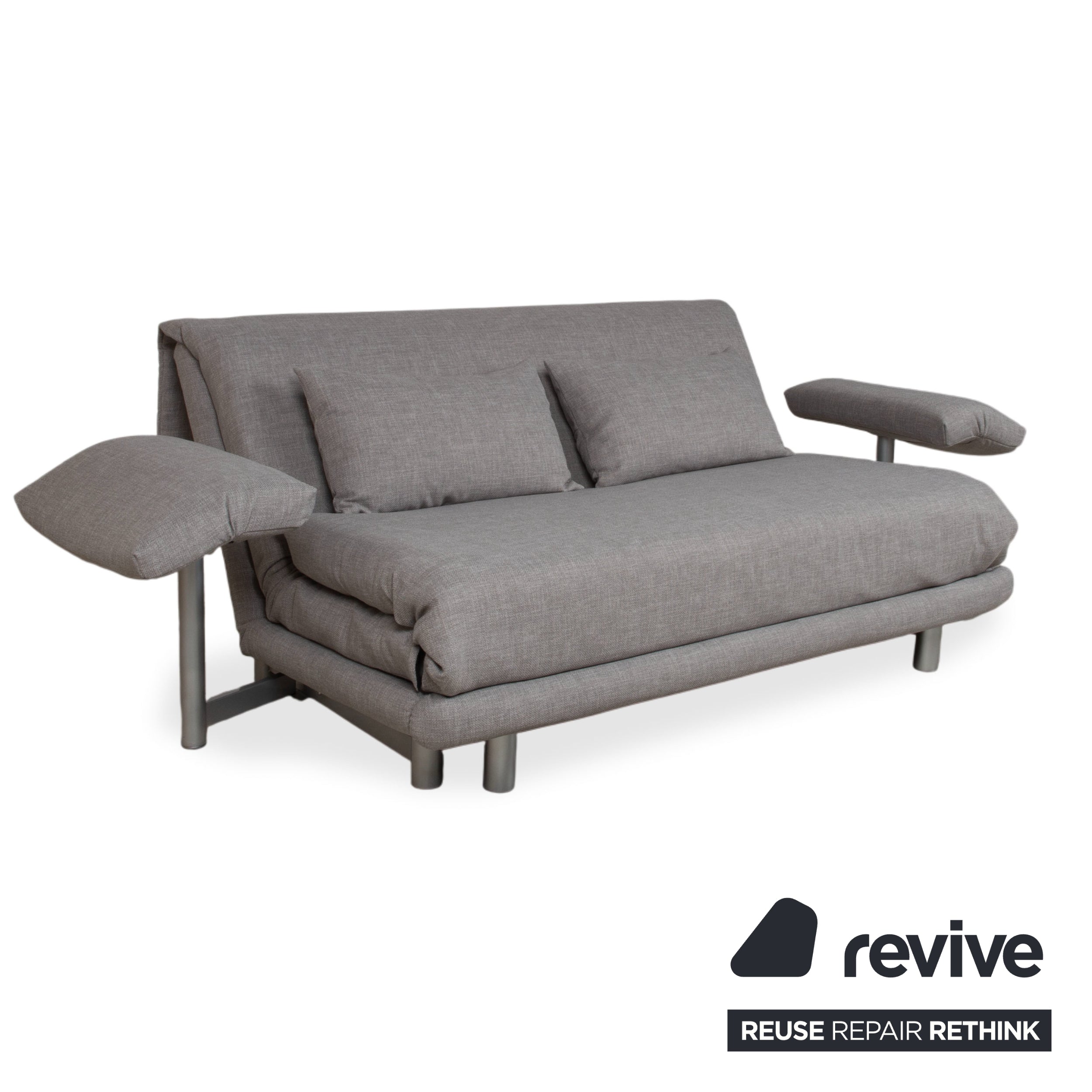 Ligne Roset Multy Stoff Dreisitzer Grau Sofa Couch manuelle Funktion Neubezug mit Armlehnen VIVO 601