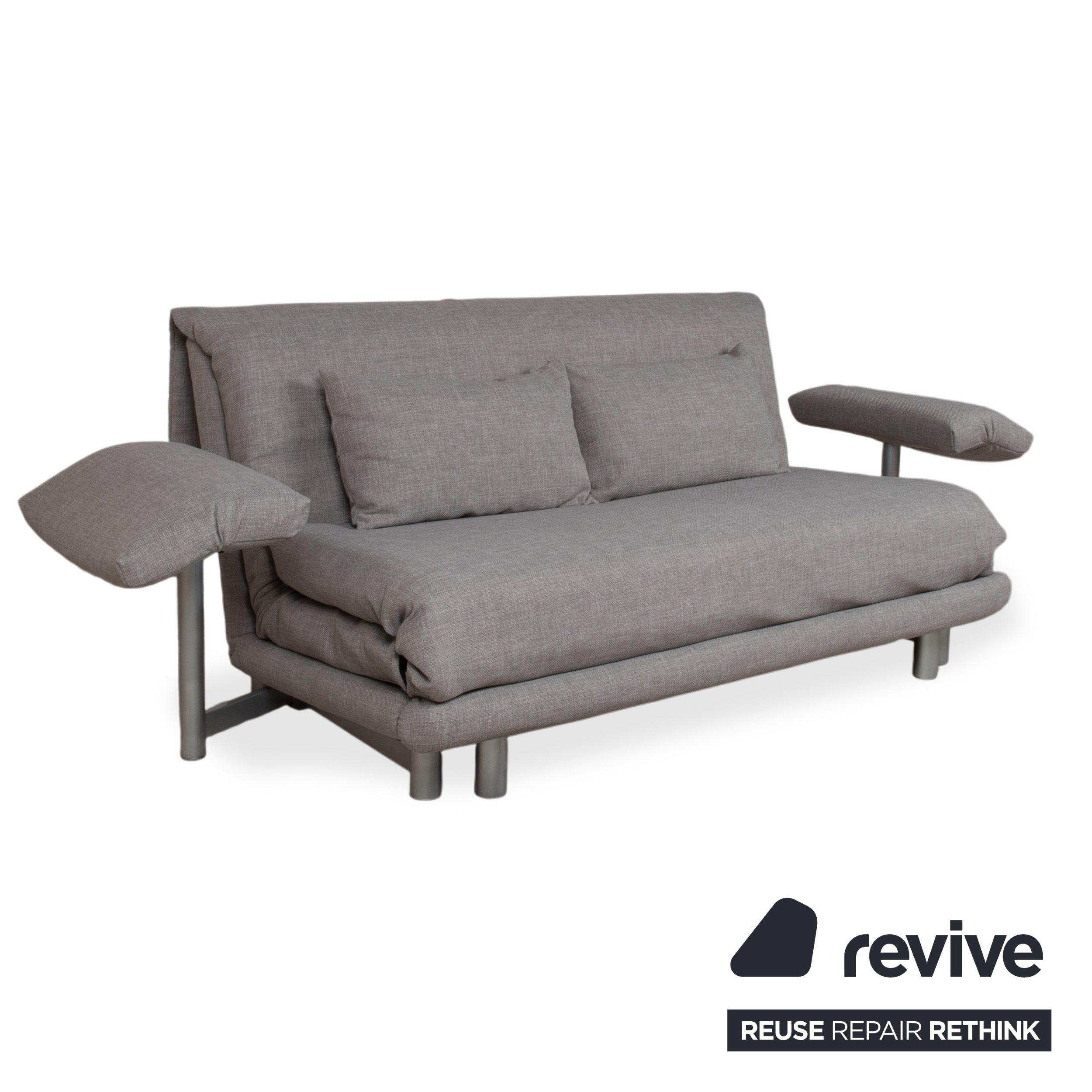Ligne Roset Multy Stoff Dreisitzer Grau Sofa Couch manuelle Funktion Neubezug mit Armlehnen VIVO 601