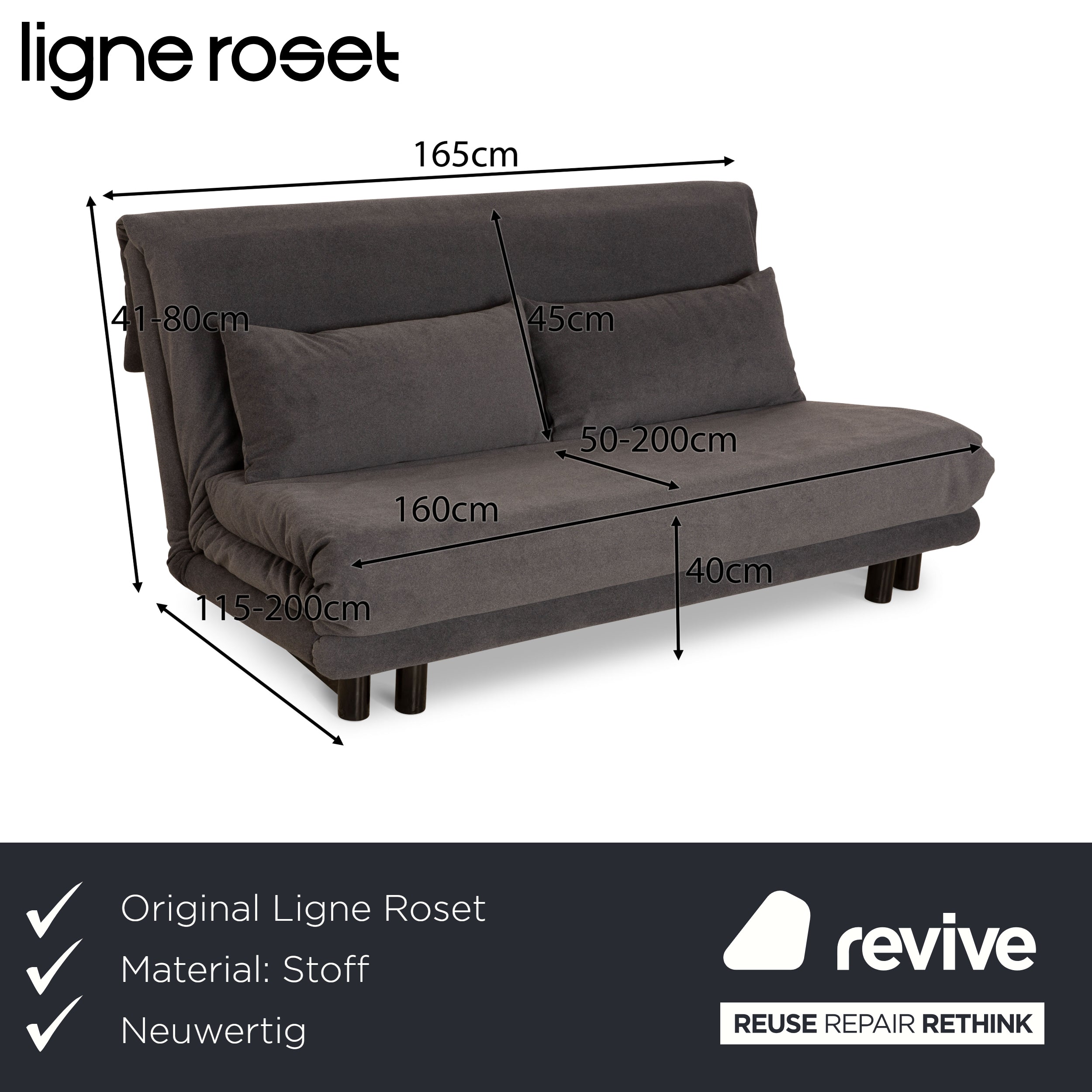 Ligne roset Canapé 3 places en tissu Multy gris, canapé convertible neuf, housse, fonction manuelle