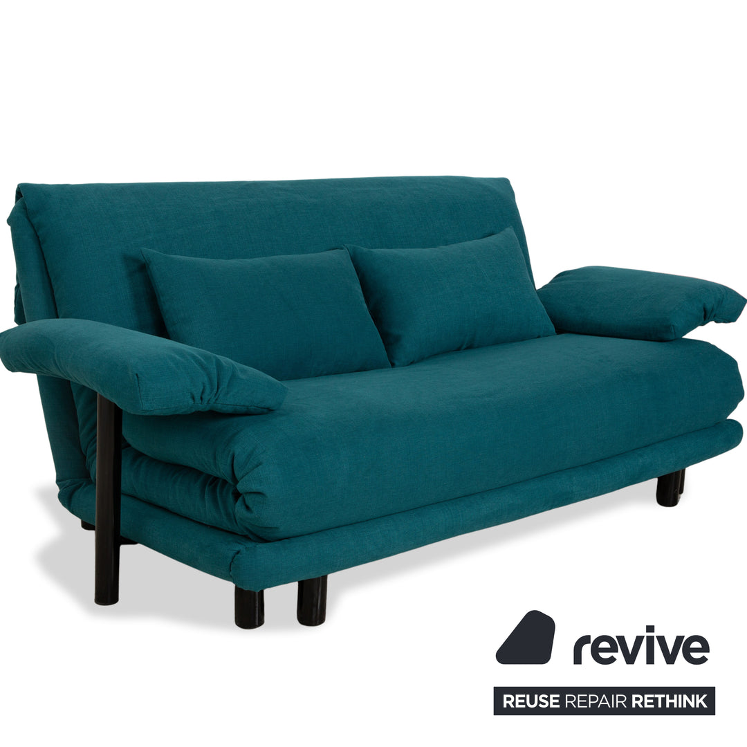 Ligne Roset Multy Stoff Dreisitzer Grün Blau Petrol Schlaffunktion Neubezug Armlehnen