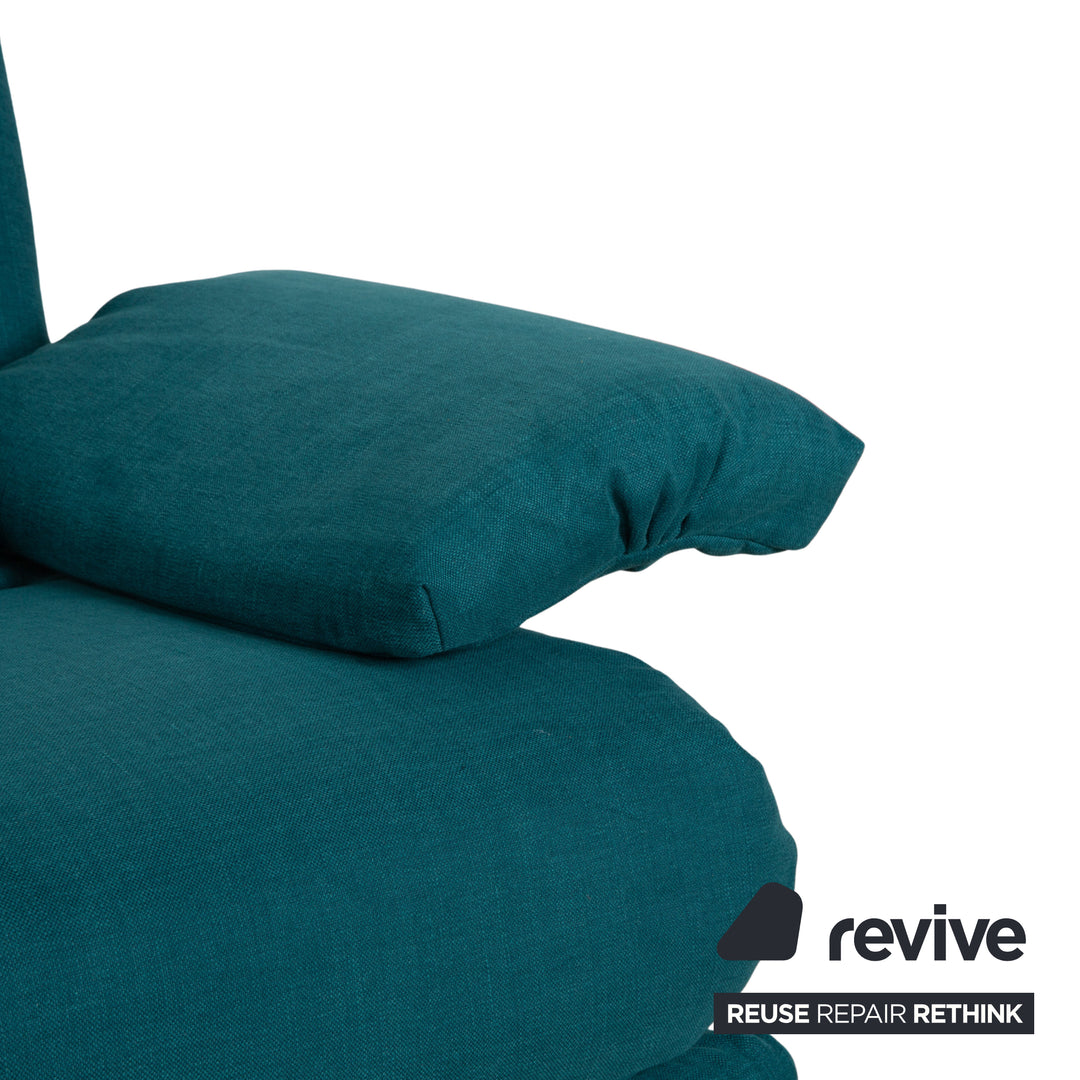 Ligne Roset Multy Stoff Dreisitzer Grün Blau Petrol Schlaffunktion Neubezug Armlehnen