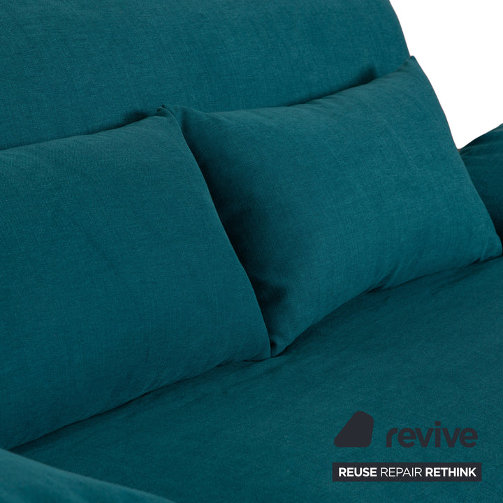 Ligne Roset Multy Stoff Dreisitzer Grün Blau Petrol Schlaffunktion Neubezug Armlehnen