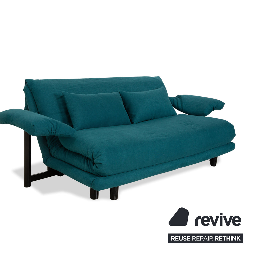 Ligne Roset Multy Stoff Dreisitzer Grün Blau Petrol Schlaffunktion Neubezug Armlehnen