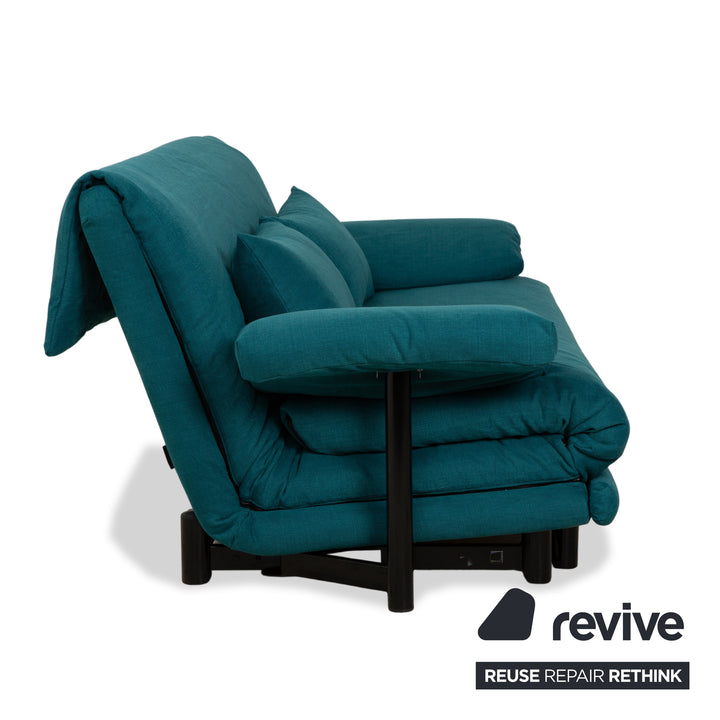 Ligne Roset Multy Stoff Dreisitzer Grün Blau Petrol Schlaffunktion Neubezug Armlehnen
