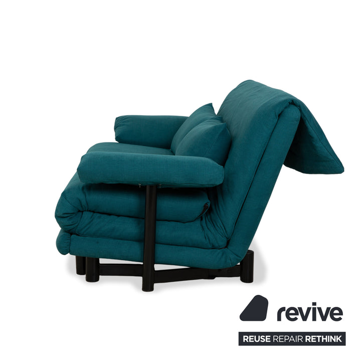 Ligne Roset Multy Stoff Dreisitzer Grün Blau Petrol Schlaffunktion Neubezug Armlehnen