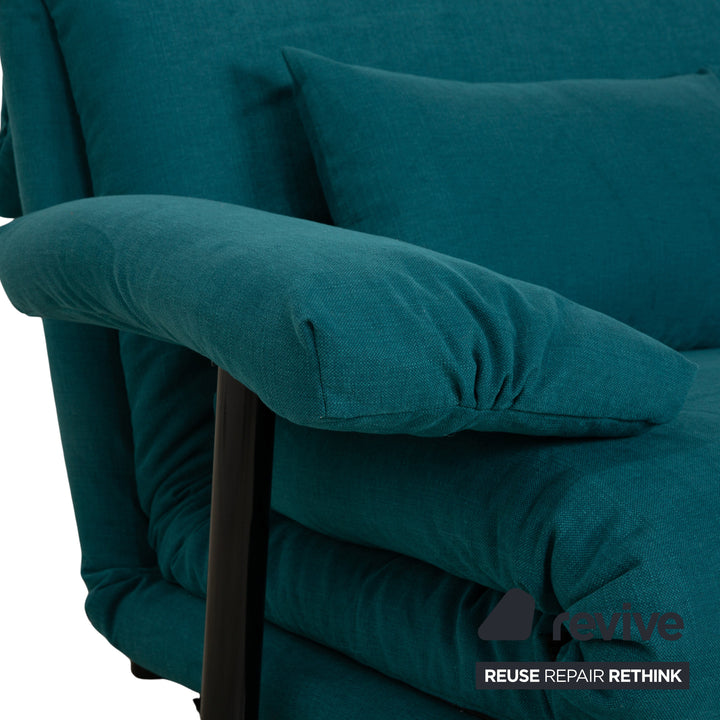 Ligne Roset Multy Stoff Dreisitzer Grün Blau Petrol Schlaffunktion Neubezug Armlehnen