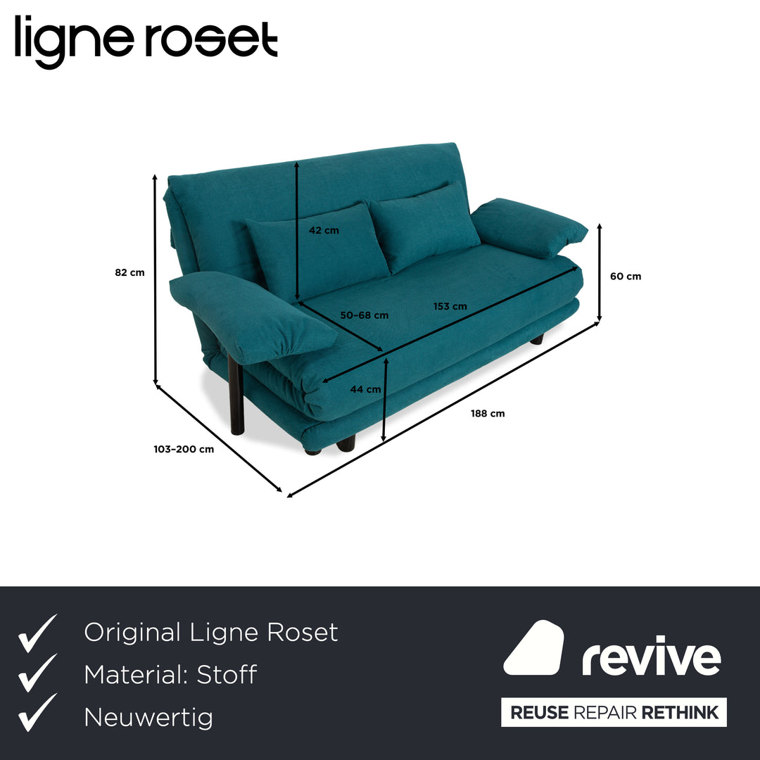 Ligne Roset Multy Stoff Dreisitzer Grün Blau Petrol Schlaffunktion Neubezug Armlehnen