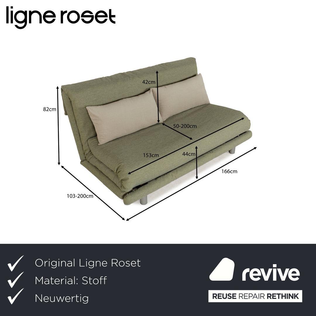 Canapé-lit trois places à fonction manuelle en tissu Ligne Roset Multy vert, rembourrage