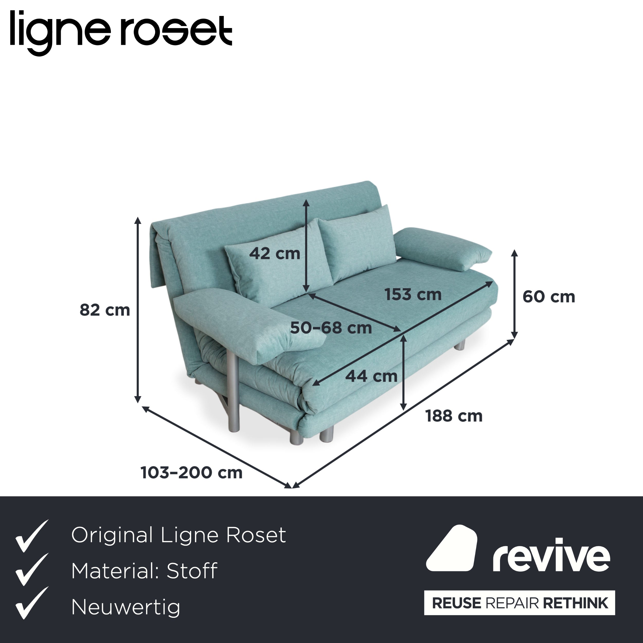 Ligne Roset Multy Canapé 3 places en tissu vert avec fonction couchage Nouvelle housse