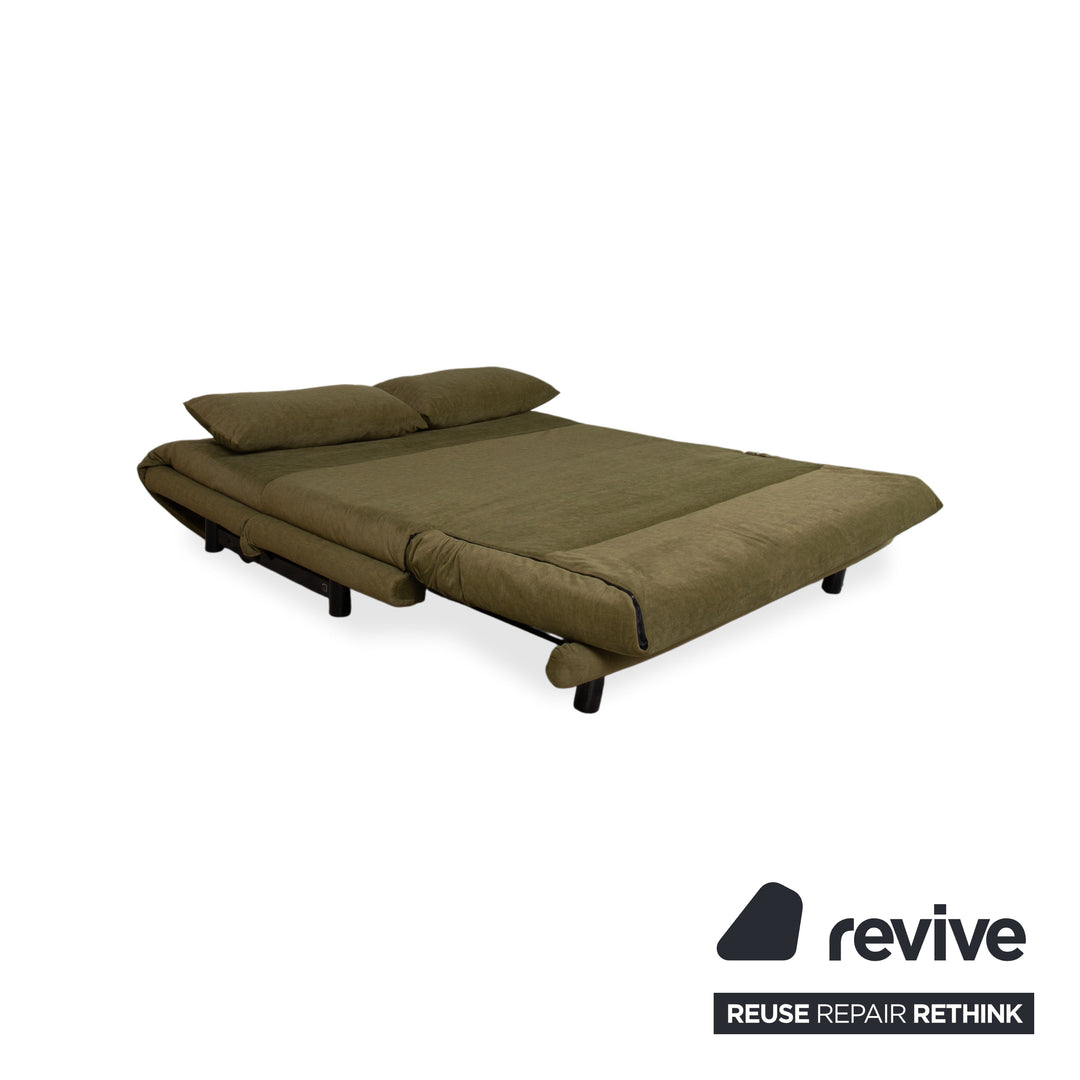 Ligne Roset Multy Stoff Dreisitzer Grün Braun Khaki Sofa Schlafsofa Couch manuelle Schlaffunktion Neubezug SARI 411