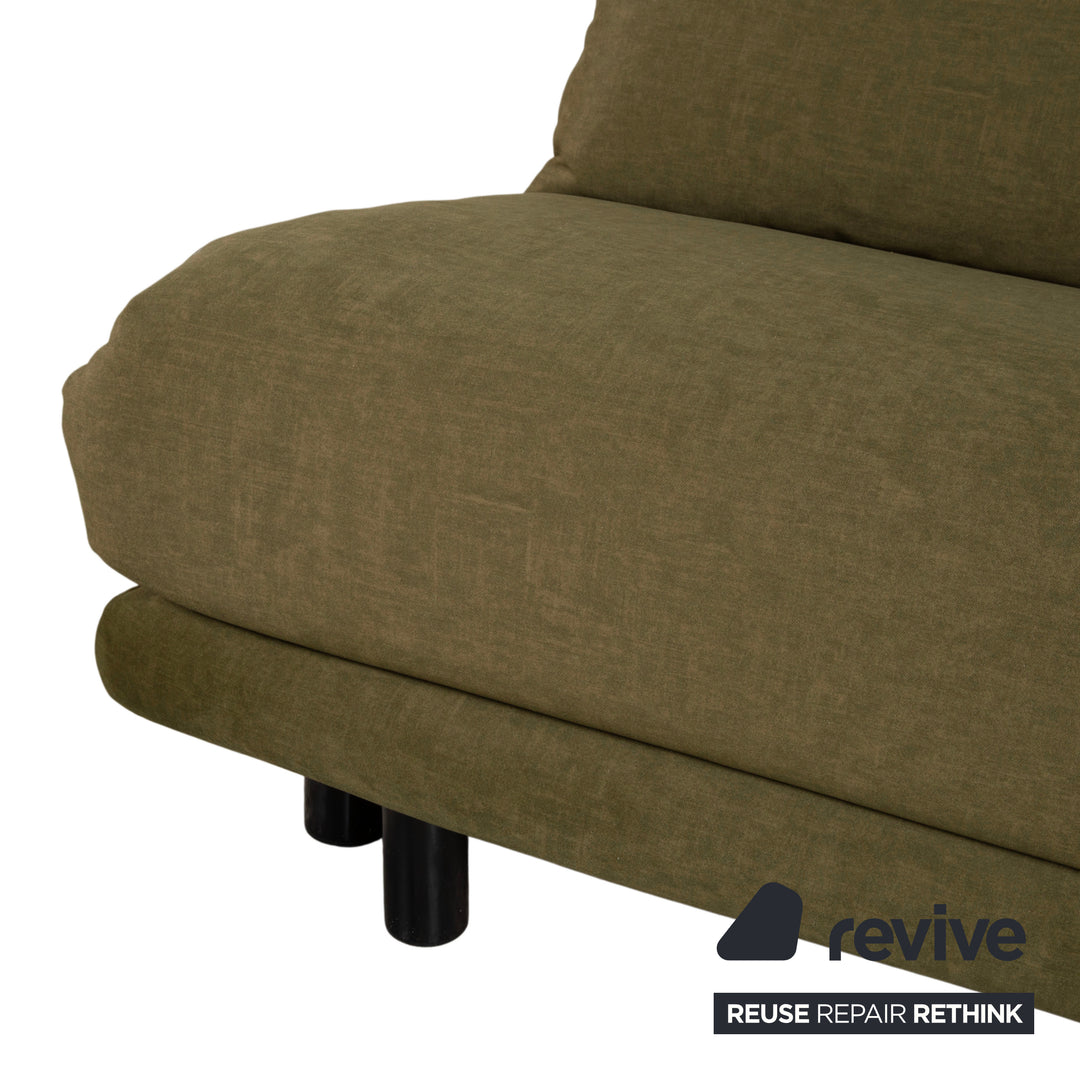 Ligne Roset Multy Fabric Three-Seater Green Brown Khaki Sofa Sofa Bed Couch Manual Sleeping Function New Upholstery SARI 411
