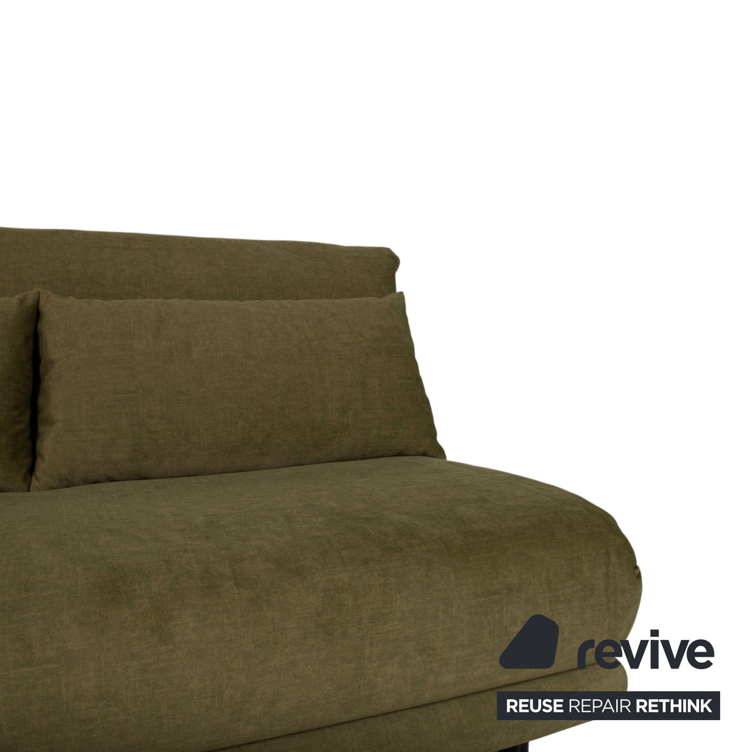 Ligne Roset Multy Stoff Dreisitzer Grün Braun Khaki Sofa Schlafsofa Couch manuelle Schlaffunktion Neubezug SARI 411