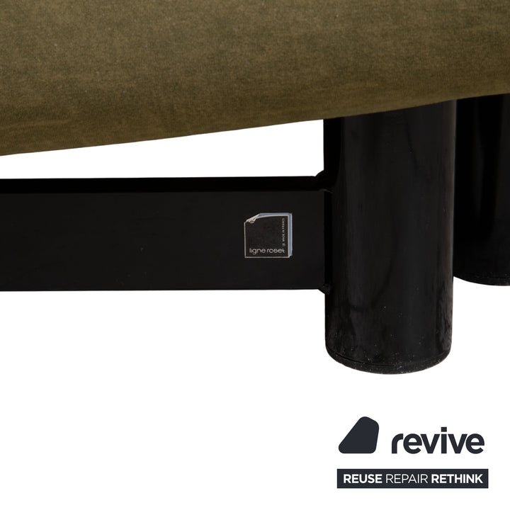 Ligne Roset Multy Stoff Dreisitzer Grün Braun Khaki Sofa Schlafsofa Couch manuelle Schlaffunktion Neubezug SARI 411