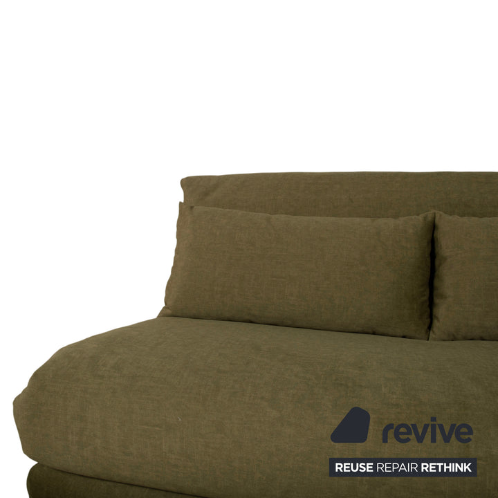 Ligne Roset Multy Stoff Dreisitzer Grün Braun Khaki Sofa Schlafsofa Couch manuelle Schlaffunktion Neubezug SARI 411