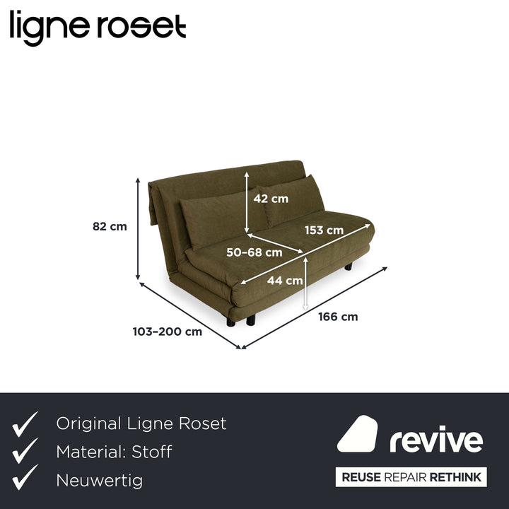 Ligne Roset Multy Fabric Three-Seater Green Brown Khaki Sofa Sofa Bed Couch Manual Sleeping Function New Upholstery SARI 411