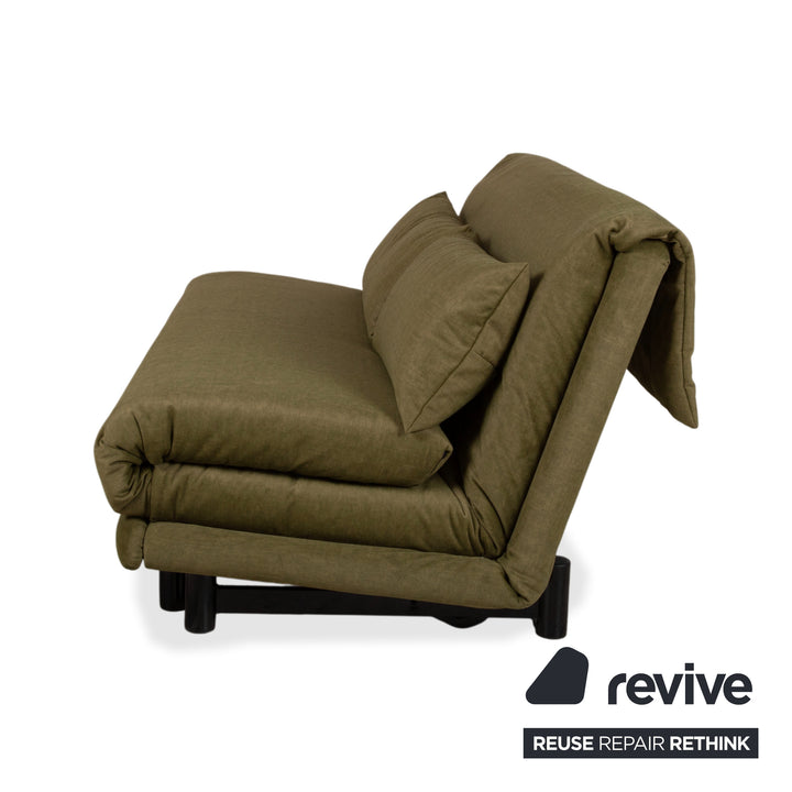Ligne Roset Multy Stoff Dreisitzer Grün Braun Khaki Sofa Schlafsofa Couch manuelle Schlaffunktion Neubezug SARI 411