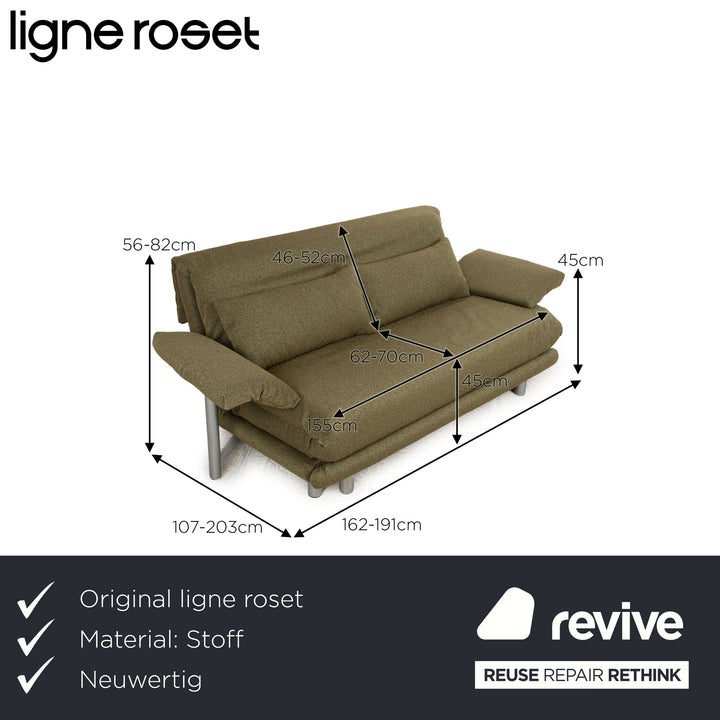 Ligne Roset Multy fabric three-seater green fabric including armrests manual function sofa bed (GLOW 524 Q2 by Rohleder)