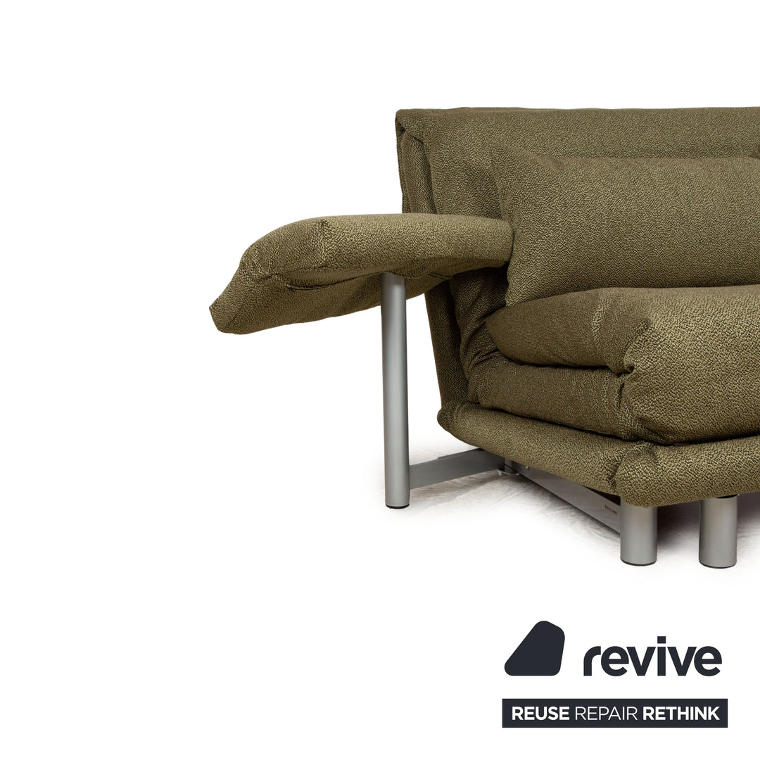 ligne roset Multy fabric three-seater green fabric (Q2 GLOW 524) incl. armrests manual function sofa bed