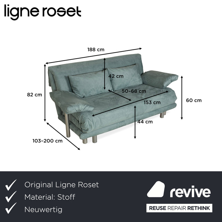 Ligne Roset Multy Stoff Dreisitzer Hellblau Grau Schlaffunktion Neubezug