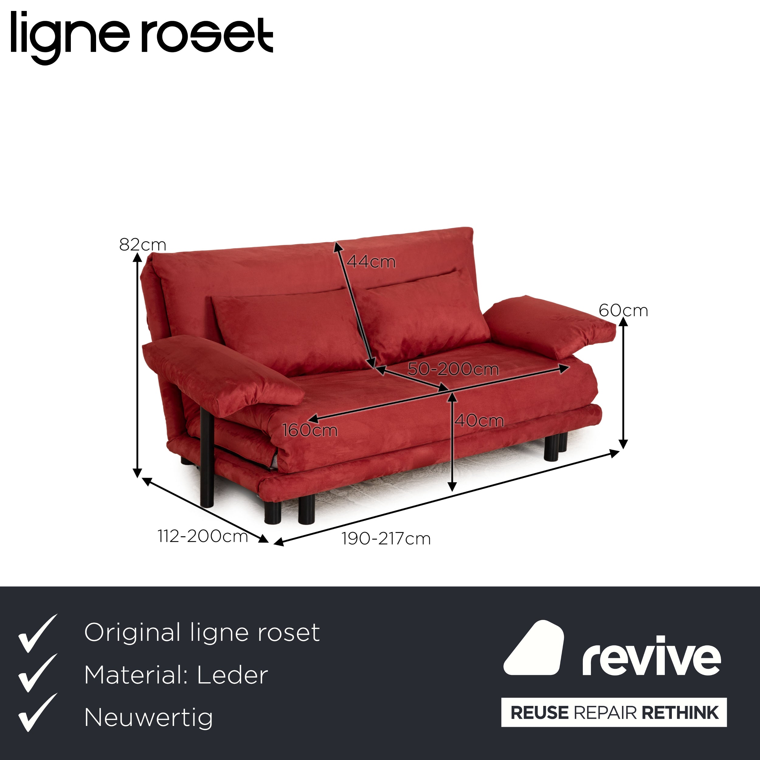 ligne roset Canapé 3 places en tissu Multy rouge framboise retapissé