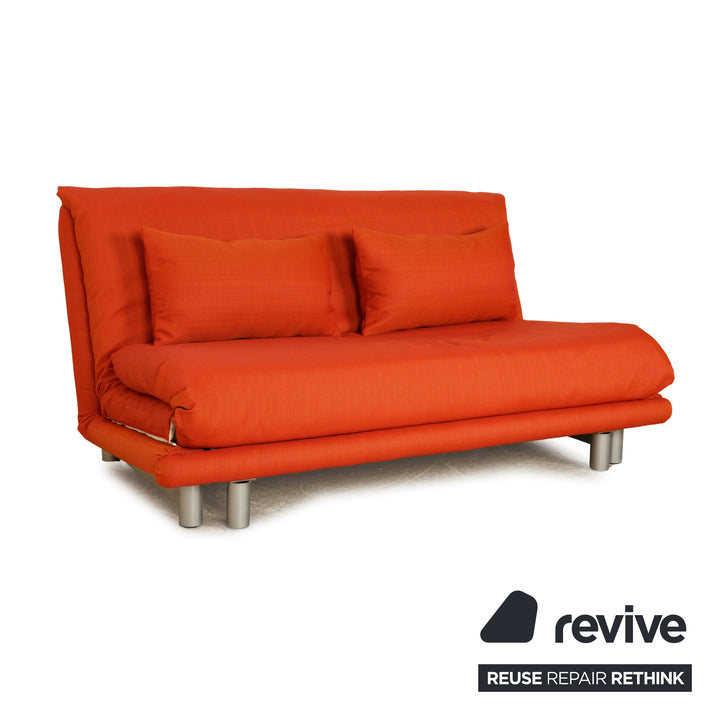 Ligne Roset Multy stof driezitsbank oranje rood zalm handmatige functie slaapbank opnieuw gestoffeerd