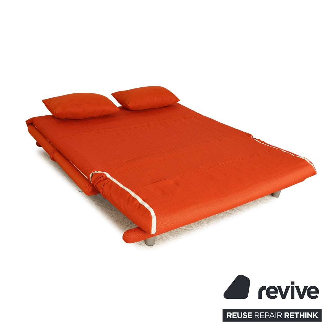 Ligne Roset Multy stof driezitsbank oranje rood zalm handmatige functie slaapbank opnieuw gestoffeerd