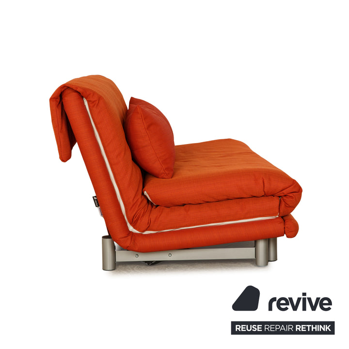 Ligne Roset Multy stof driezitsbank oranje rood zalm handmatige functie slaapbank opnieuw gestoffeerd