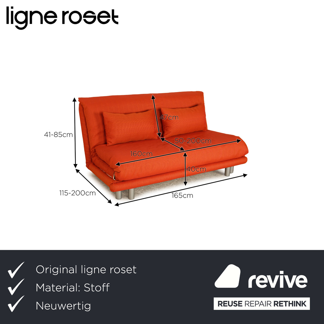 Ligne Roset Multy stof driezitsbank oranje rood zalm handmatige functie slaapbank opnieuw gestoffeerd