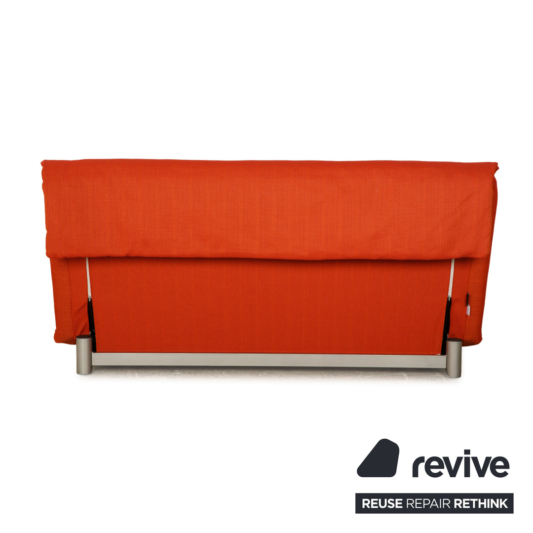 Ligne Roset Multy stof driezitsbank oranje rood zalm handmatige functie slaapbank opnieuw gestoffeerd