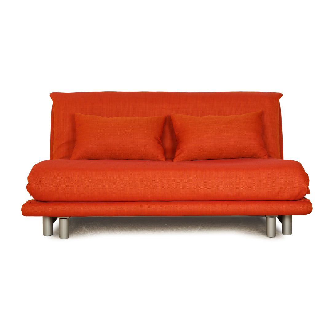 Ligne Roset Multy stof driezitsbank oranje rood zalm handmatige functie slaapbank opnieuw gestoffeerd